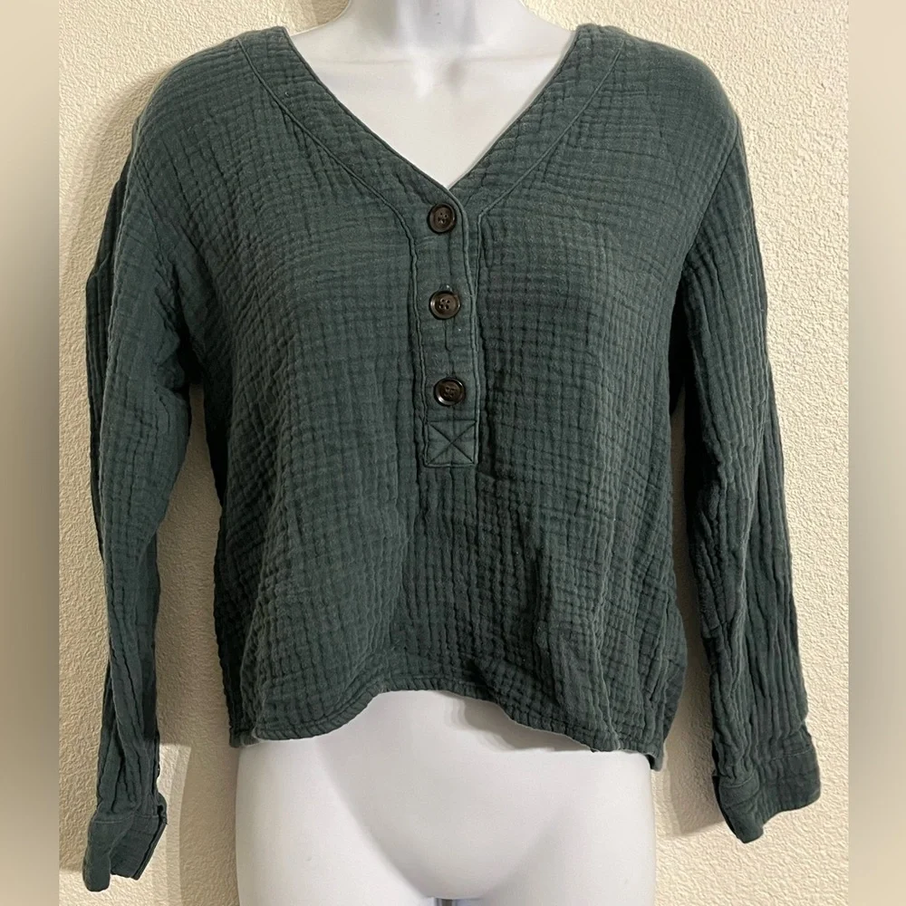 Madewell Dark Green Button-Up Blouse - Picture 4 of 10